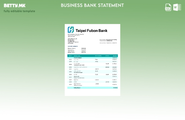 модерен стил Тајпај Фубон банка извод на корпоративна чековна сметка Шаблон Word